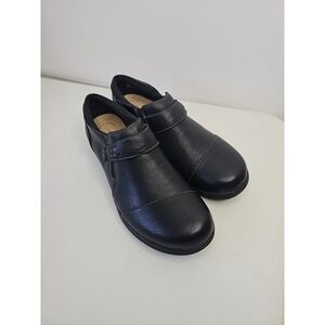 Clarks Collection CHEYN ONYX Black Leather Slip Onn Loafer Flat SHOE Size 7.5 M